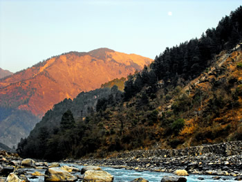 Вид из Ашрама в сторону истока Ганги (на Гангори)